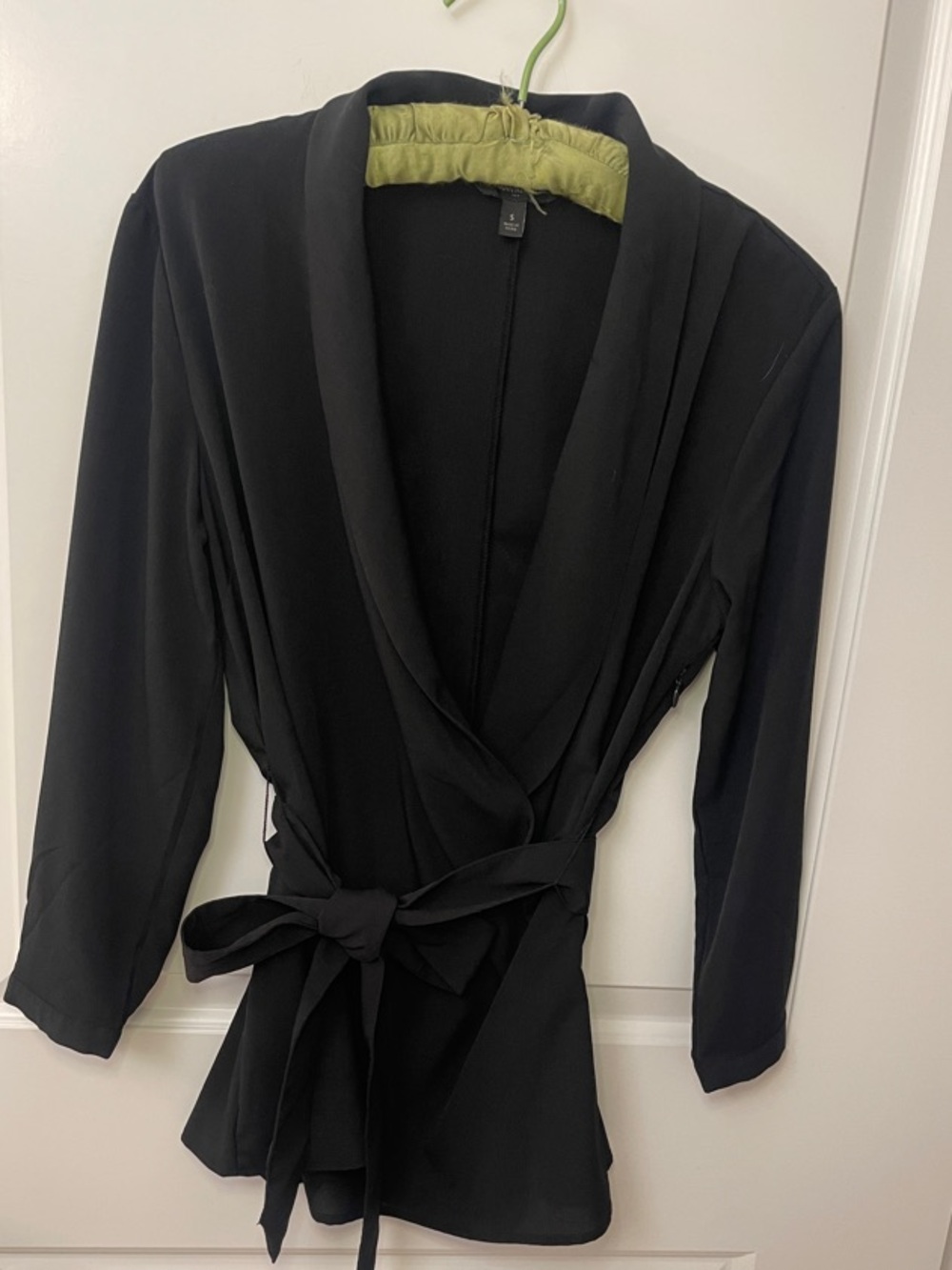 Banana Republic Black Wrap-Front Top with Tie Belt/ Side zipper
